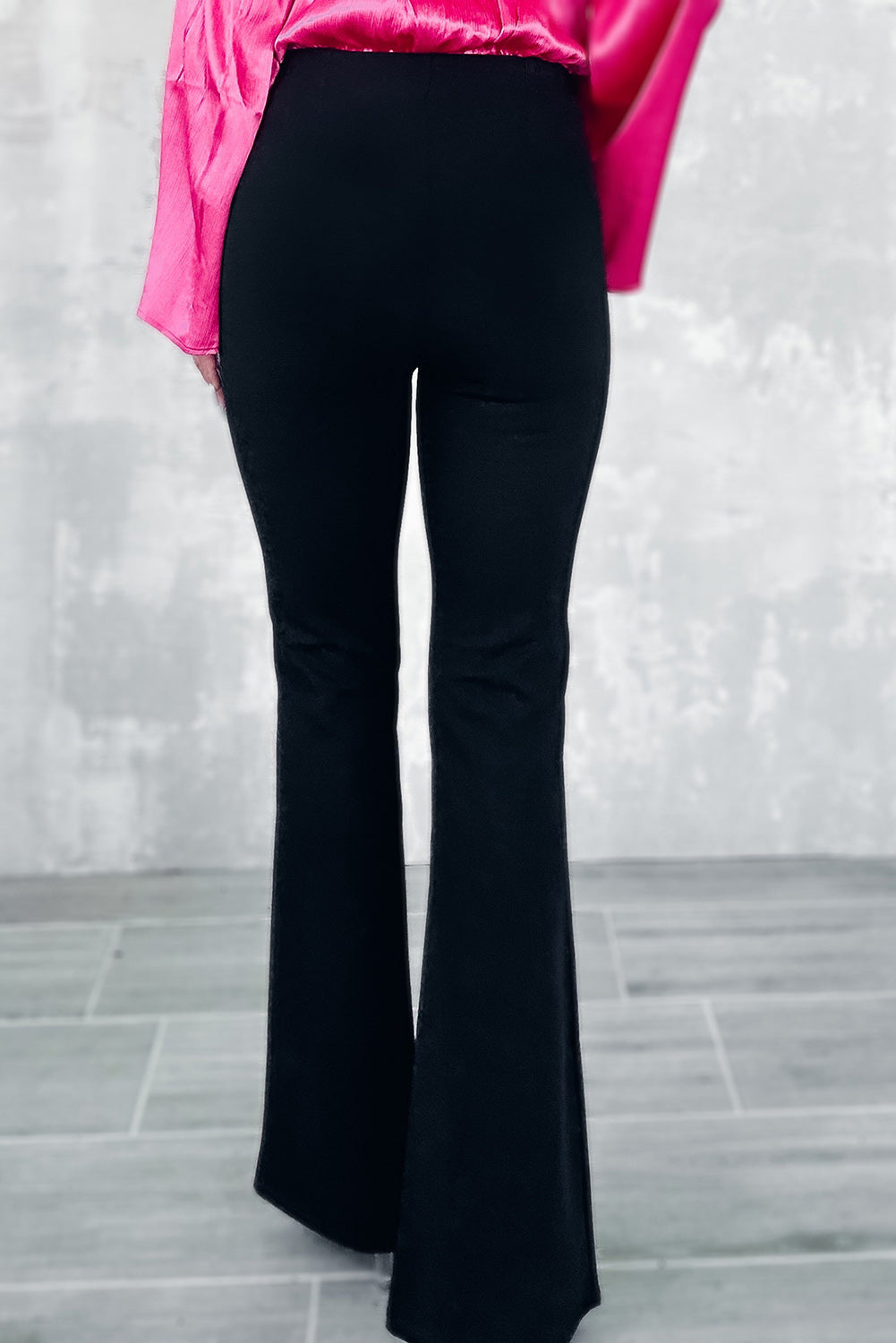 Black Plain Split Front Flare High Waist Pants