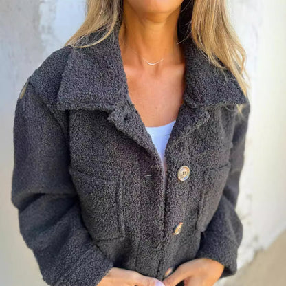 Manteau en laine d'agneau à revers simple boutonnage pour femme