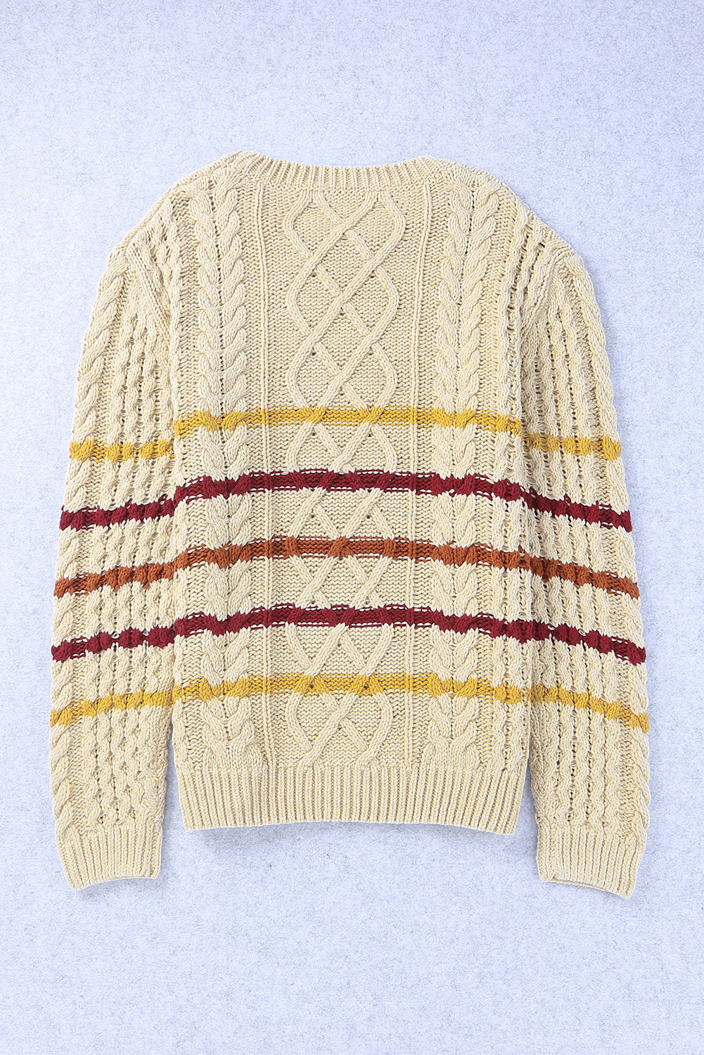 Khaki Striped Color Block Textured Knit Pullover Sweater