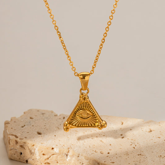 18k Gold Novelty Triangle Devil Eye Design Pendant Necklace