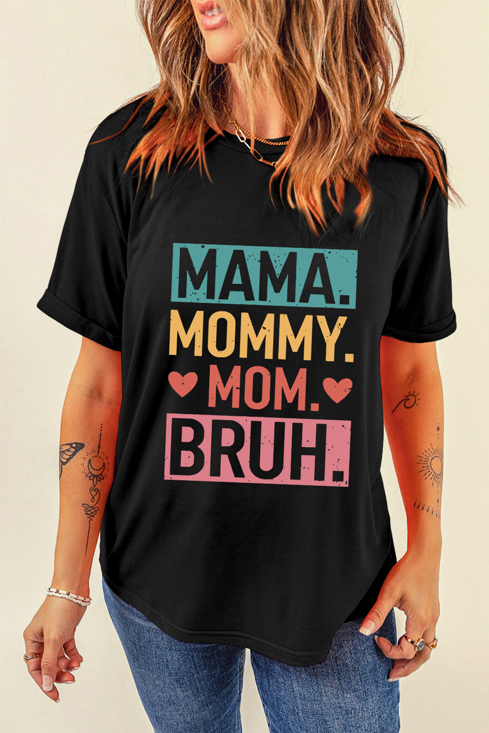 T-shirt noir avec lettre MAMA MOMMY MOM BRUH