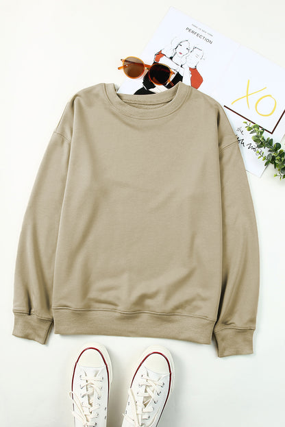 Sweat-shirt beige uni à col rond