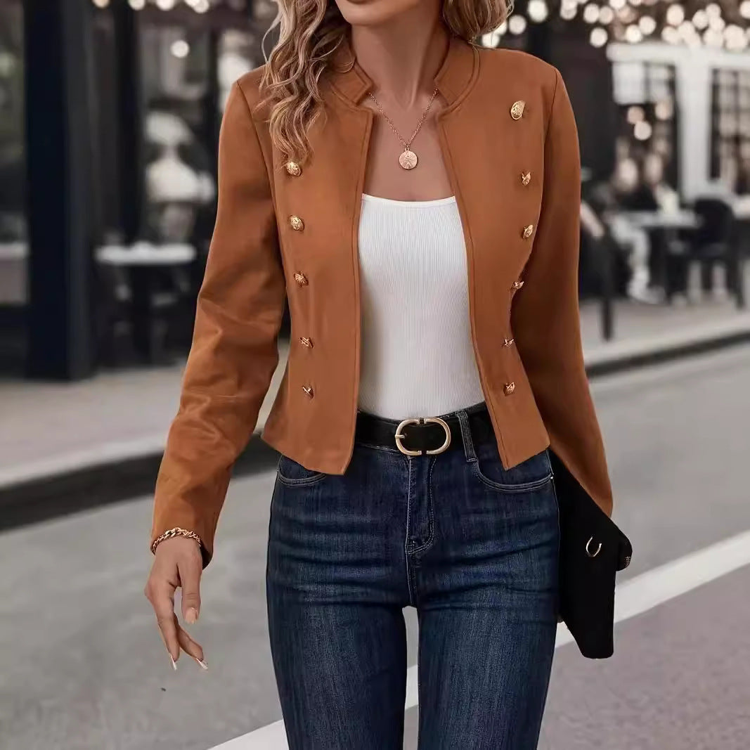 Cardigan à plusieurs boutons pour femme, veste tendance à col montant