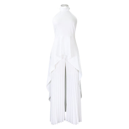 Fashion Casual Set Summer Socialite Private Wear Backless Top Pleated Wide-leg Trousers