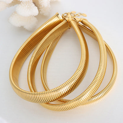 18K gold exaggerated fashionable thread design hip-hop style necklace and bracelet set