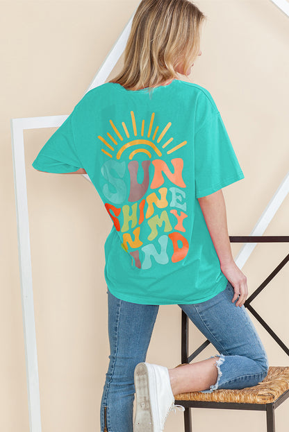 Mintgrünes SUNSHINE ON MY MIND T-Shirt mit Buchstaben-Print