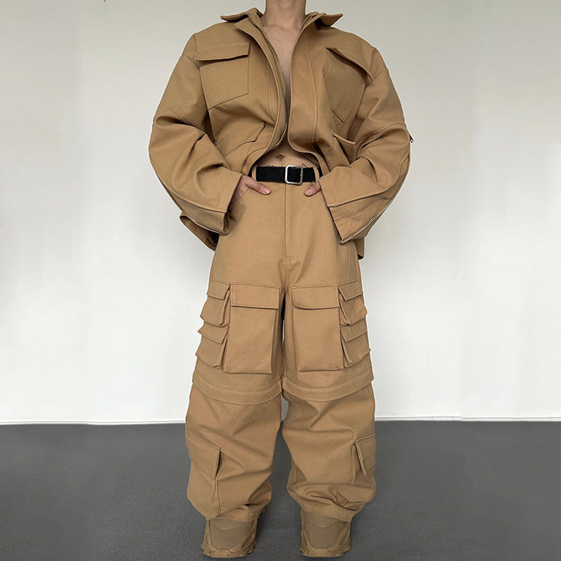 Heavy Industry Jacket Coat With Overalls Suit