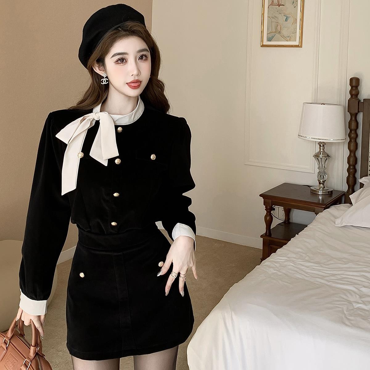 Classic Style French Style Bow Velvet Suit