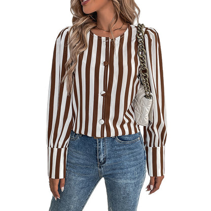 Women's V-neck Single Breasted Cardigan Stripes