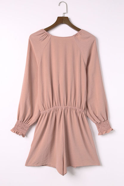 Beige Tie Knot Puff Long Sleeve Romper