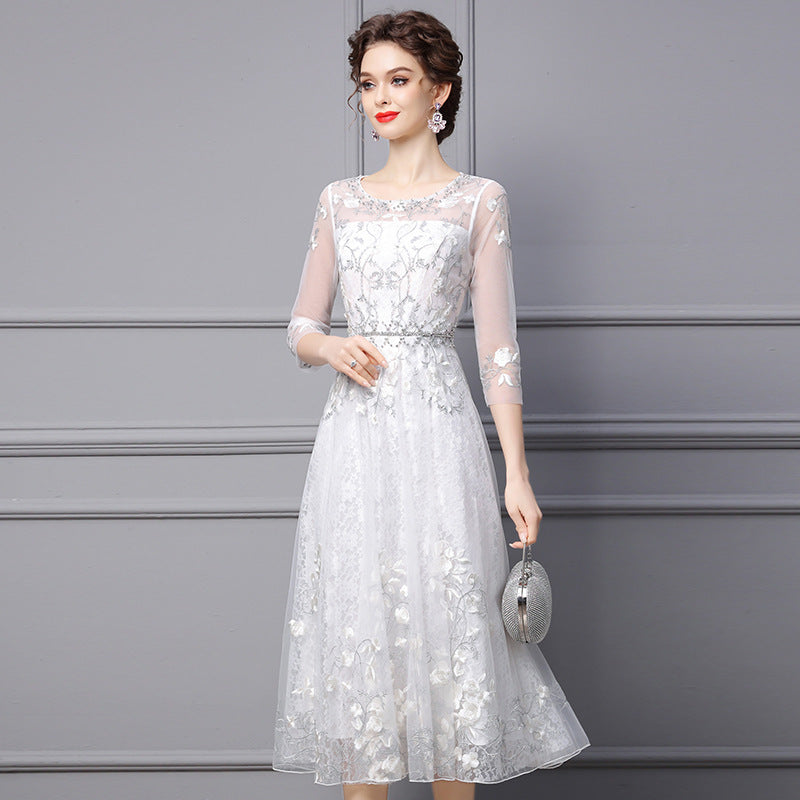 Women's Embroidered Beaded Long Dress