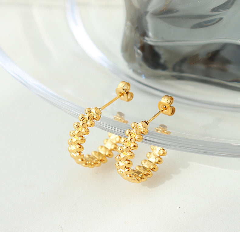 Boucles d'oreilles polyvalentes en forme de C, en or 18 carats, tendance