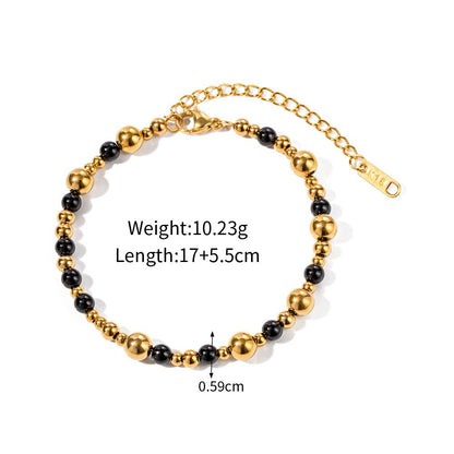 18k gold light luxury noble round beads with black agate bead string design necklace bracelet set