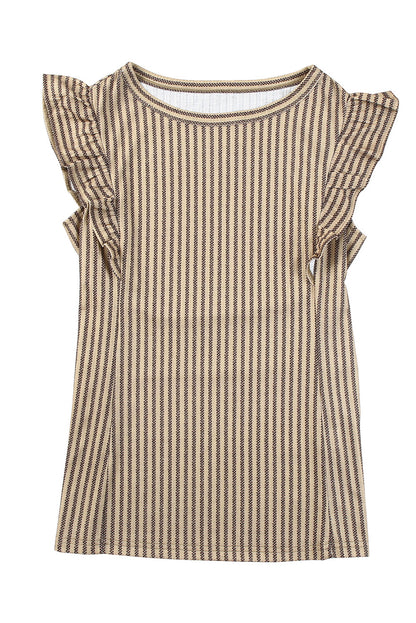 Grey Casual Striped Print Ruffle Summer Top