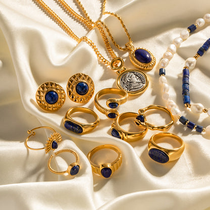 18K gold high-end light luxury lapis lazuli palace retro jewelry set