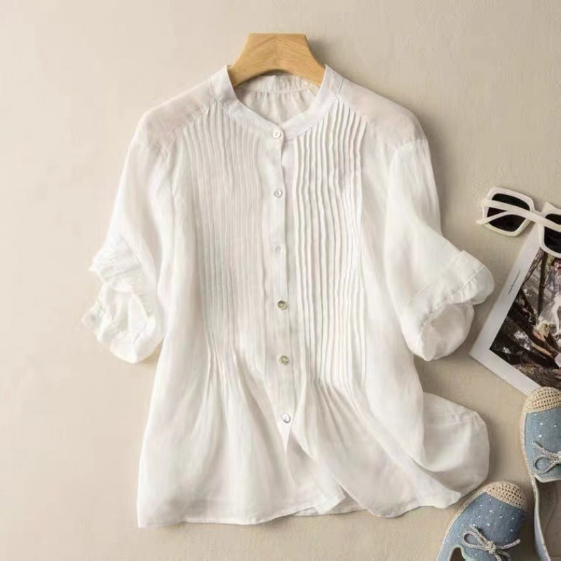 Artistic Retro Fine Counts Linen Top For Women