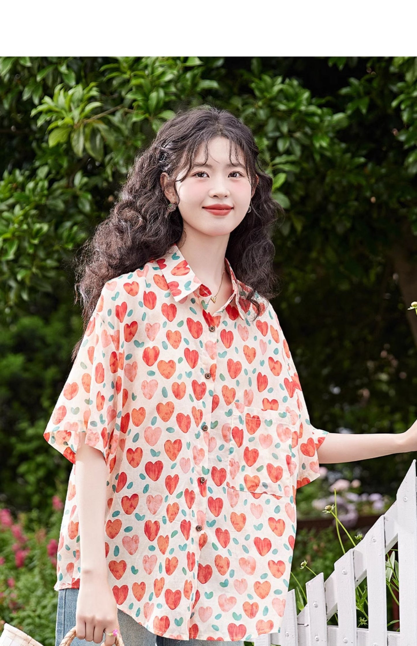 Women's Hong Kong Style Retro Heart Printing Shirt