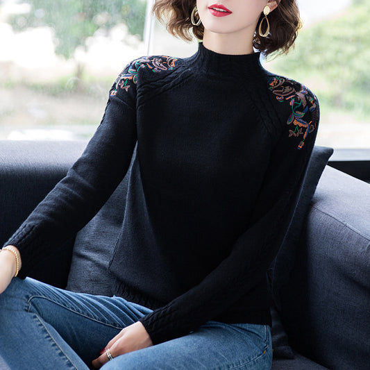 Pull ample brodé à la mode pour femme