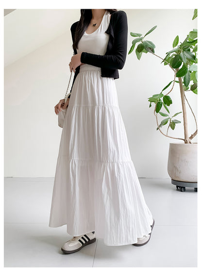 Robe de fée taille haute blanche douce au début du printemps, jupe trapèze amincissante et assortie