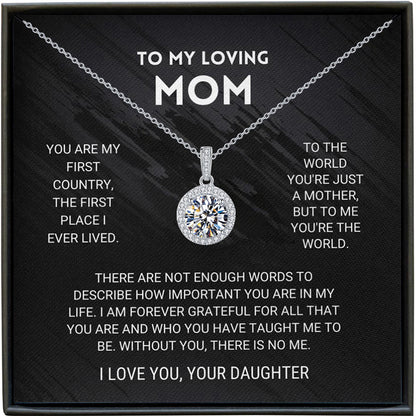 Collier pendentif exquis en forme de pleine lune pavé de diamants, boîte-cadeau pour chère maman