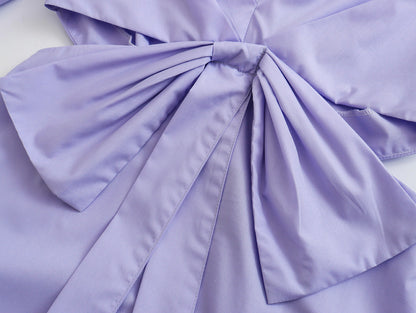 Early Spring Vacation Purple Chest Bow Waist-Baring Dress