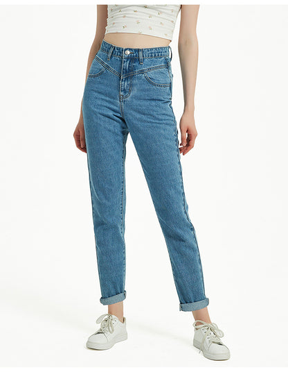 Damen Kleidung High Waist Slim Straight Washed Denim Hose Street Feet Damen Kleidung