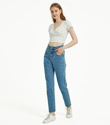 Damen Kleidung High Waist Slim Straight Washed Denim Hose Street Feet Damen Kleidung