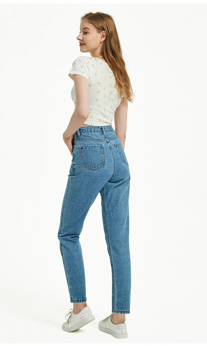 Damen Kleidung High Waist Slim Straight Washed Denim Hose Street Feet Damen Kleidung