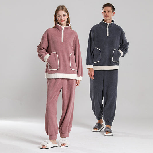 Pyjama de couple à la mode en velours de cire simple et chaud