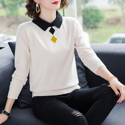 Autumn Winter Assorted Colors Lapel Knitwear Women