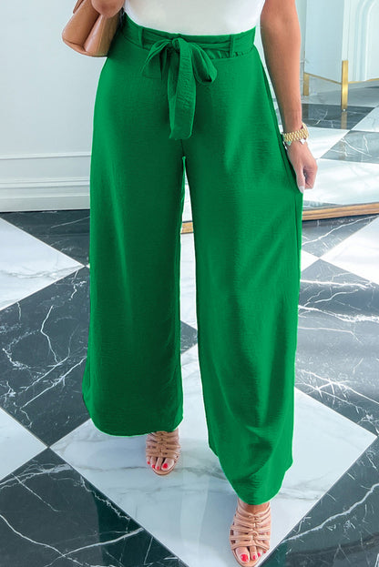 Pantalon large ceinturé à taille haute vert vif