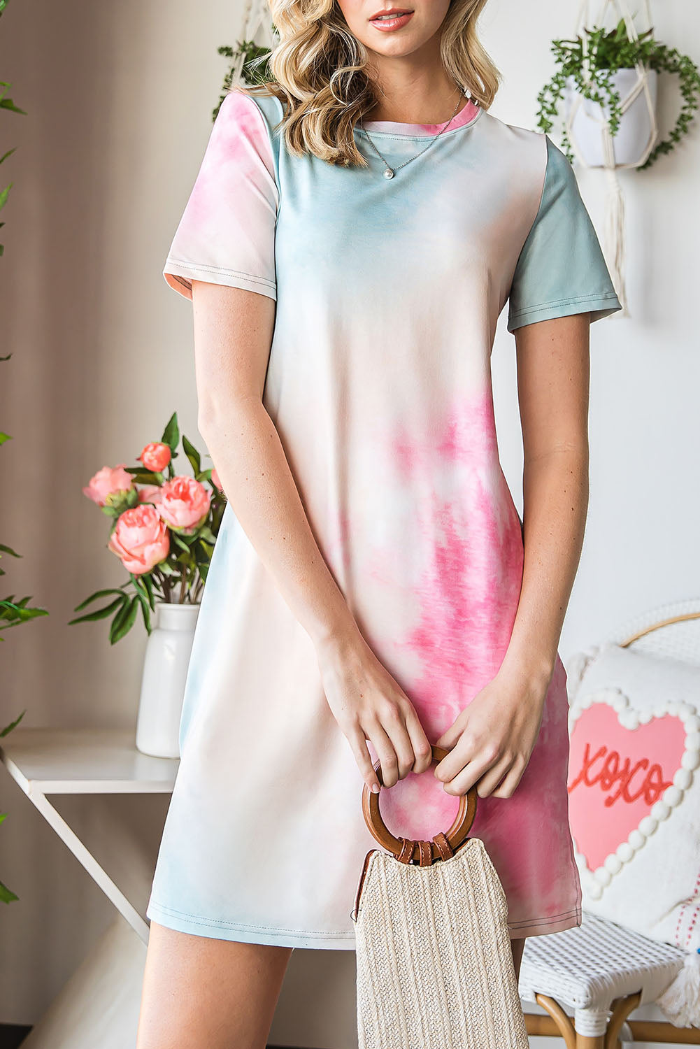 Wholesale Multicolor Tie Dye Short Sleeve T Shirt Dress