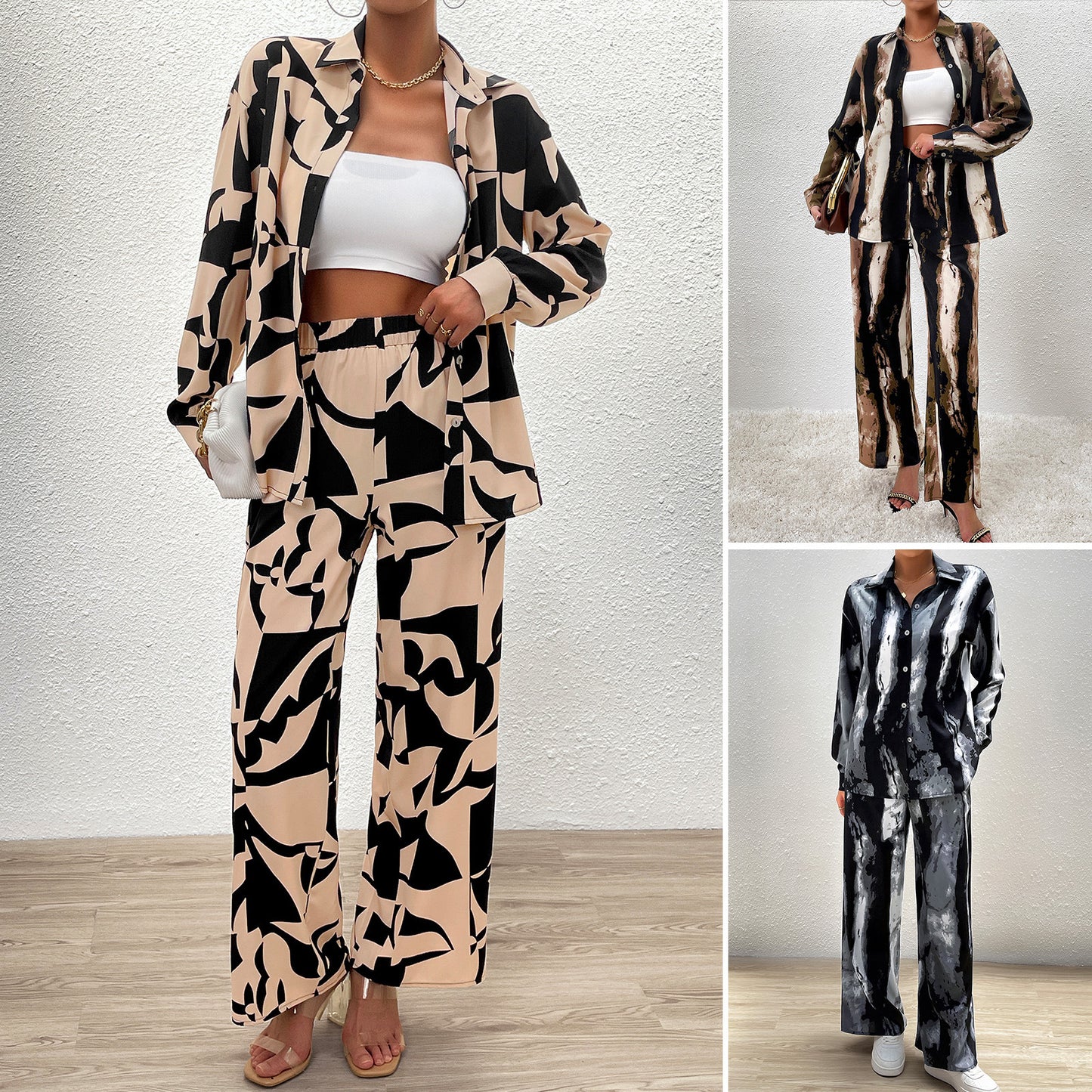 Women's Fashion Temperament Leisure Printed Long Sleeve Trousers Suit