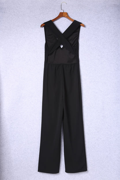 Black V Neck Crisscross Back Wide Leg Jumpsuit