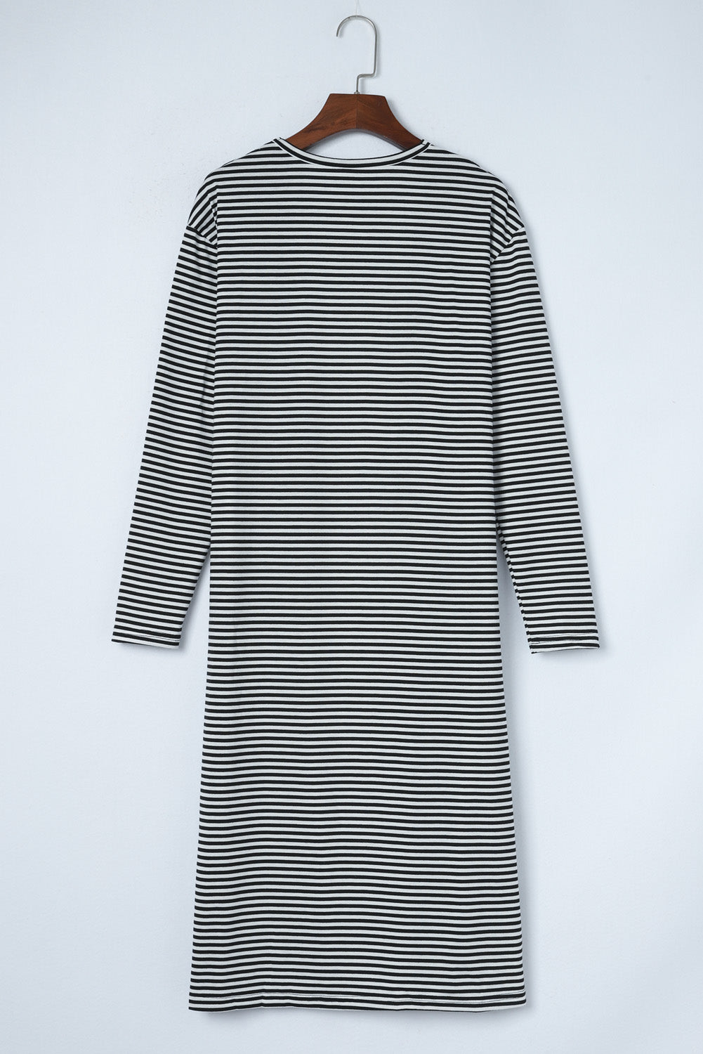 Black and White Striped Print Open Front Long Cardigan