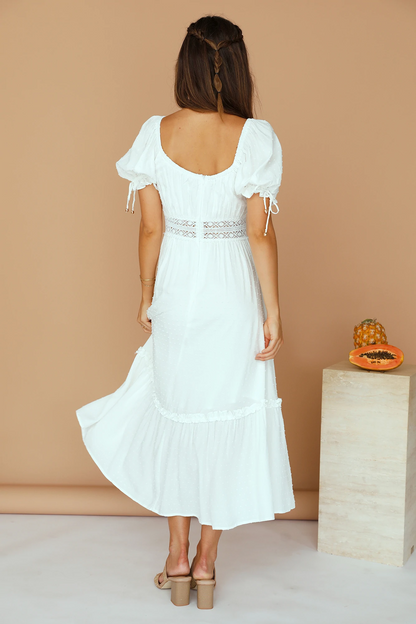 Summer Women Clothing Square Collar Short Sleeve High Waist Stitching Mid-Length Dress Women