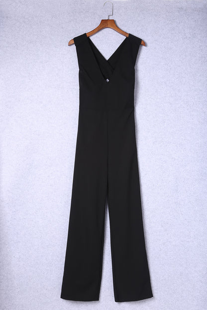 Black V Neck Crisscross Back Wide Leg Jumpsuit