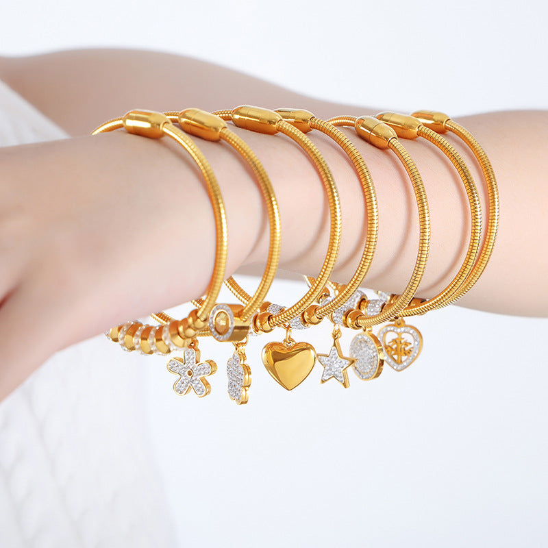 18K gold noble and dazzling flower/star/cross/round/square design light luxury style bracelet