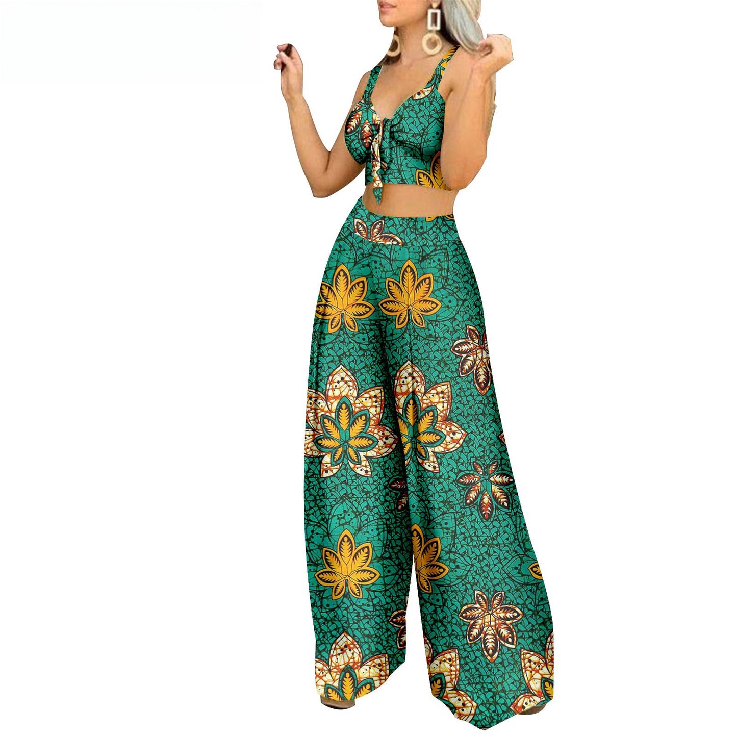 African Ethnic Print Batik Cotton Plus Size Fashion Casual Two-piece Suit