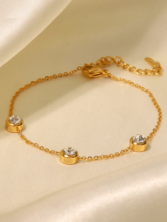 18K Gold Exquisite Fashion Inlaid Round Zircon Design Versatile Bracelet