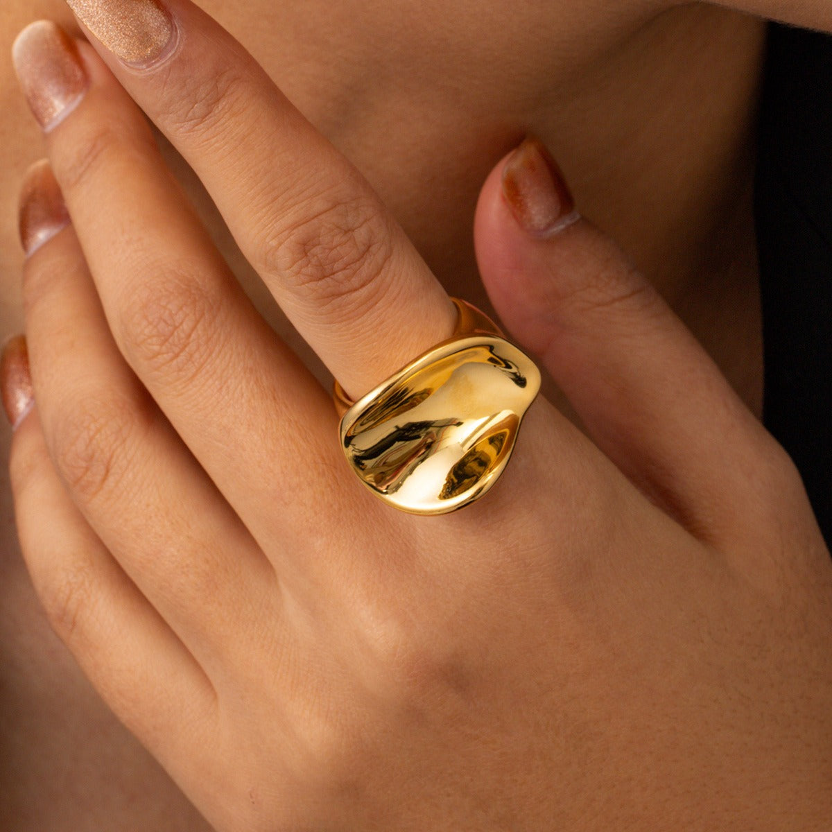 18k gold trendy personalized round pleated design open ring