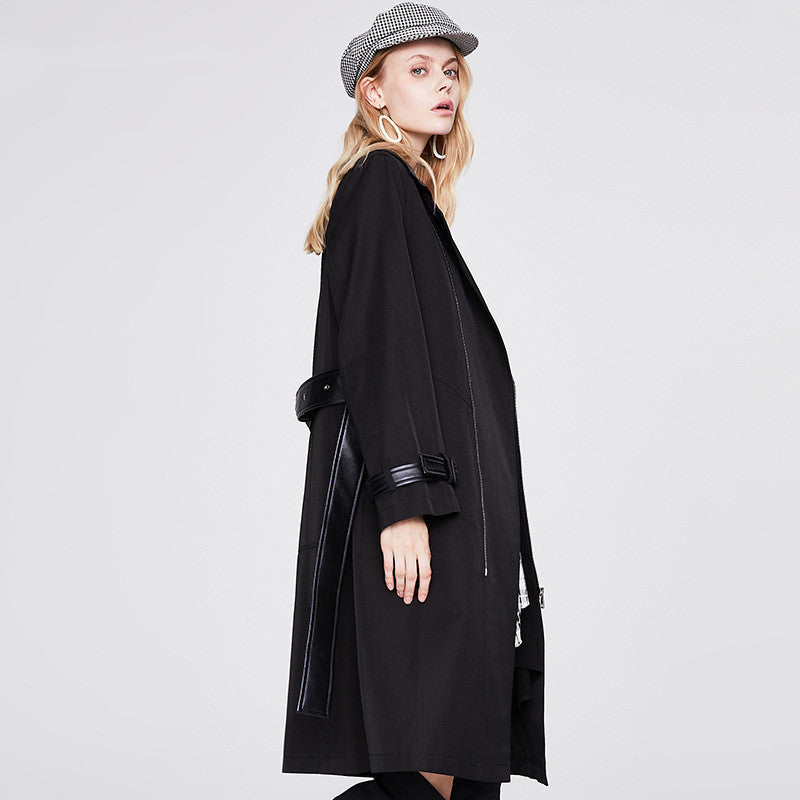 Trench mi-long haut de gamme contrasté pour femme