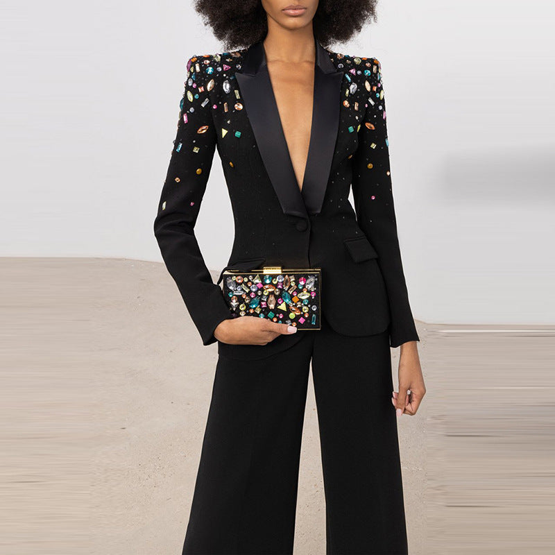 Beaded Color Diamond Suit Coat Pants Two-piece Suit