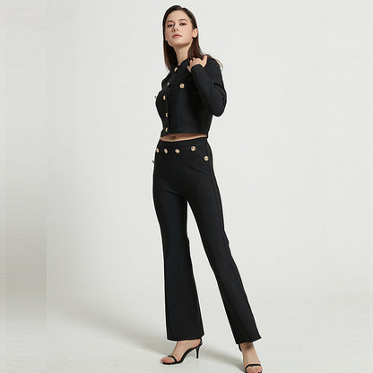 Women's Tops Slightly Flared High Waist Pants Two-piece Set