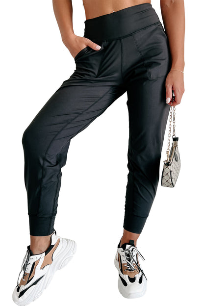 Pantalon de jogging taille haute noir avec poches et coutures apparentes