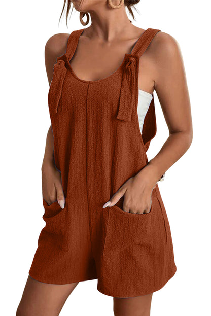 Black Shoulder Strap Pocket Textured Romper