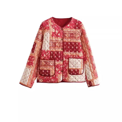 Women's Color Matching Printing Cotton Jacket