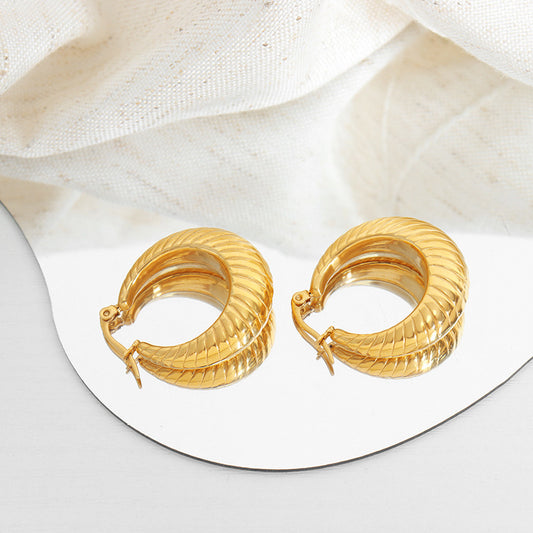 Klassische, modische, vielseitige Ohrringe aus 18-karätigem Gold mit rundem Fadendesign