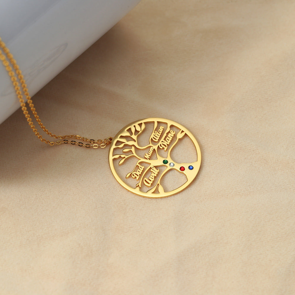 Trendy Fashion Hollow Round Matching Tree of Life Customizable Name Design Versatile Necklace