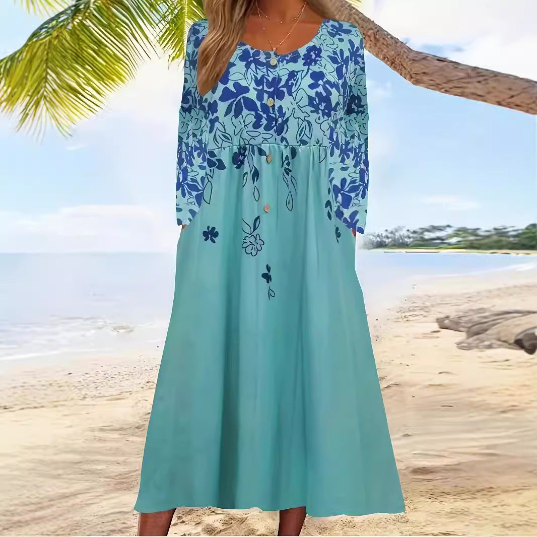 Robe ample à col rond et imprimé floral pour femme